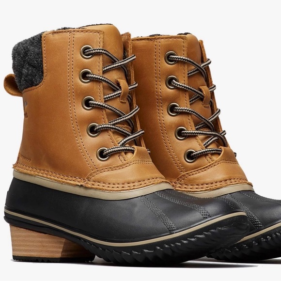 Sorel Slimpack II Lace Boot Women's 9 Elk Tan Black✨Leather Waterproof Fleece - Picture 2 of 10